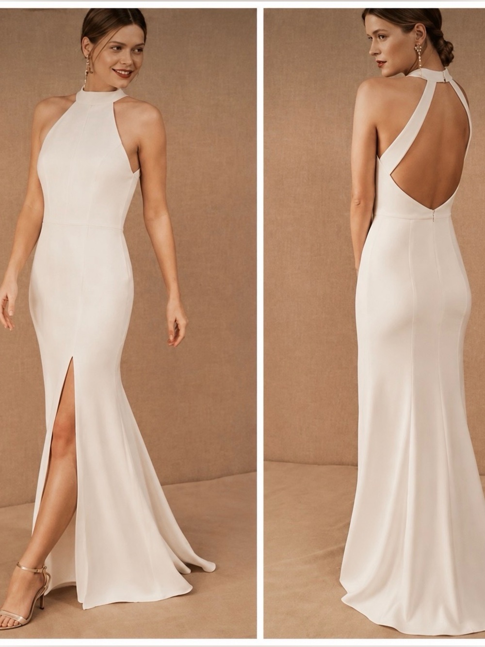 BHLDN Juliana Ivory Crepe Halter Maxi Dress Sz S Bridal Wedding Dress NWT